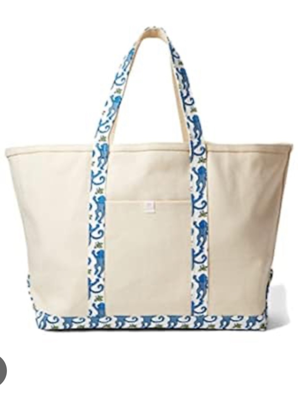 Roller Rabbit Cream Canvas Tote with Blue Floral Trim